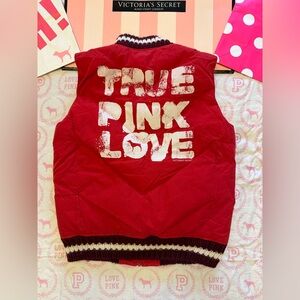 VS PINK VINTAGE Y2K FEATHER DOWN KNIT PUFFER VEST TRUE LOVE 86 DOG RARE HTF XS/S